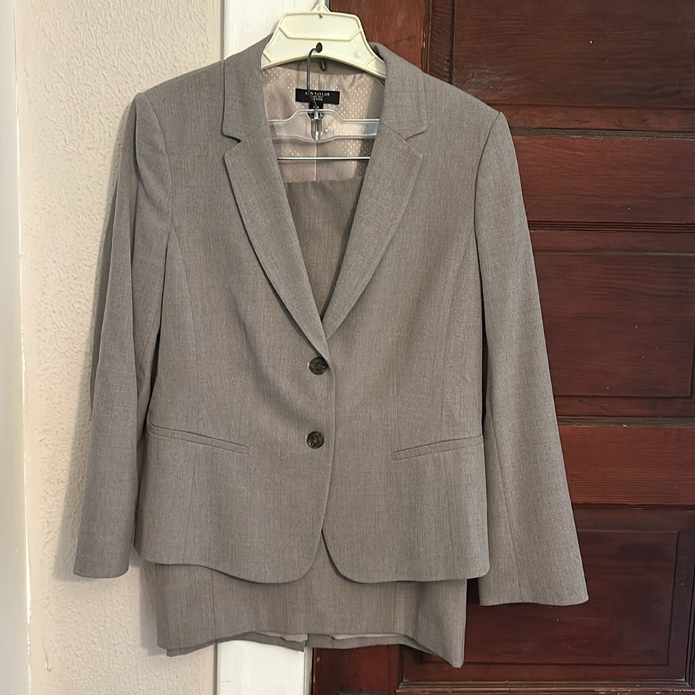 Ann Taylor Taupe Suit 12 Petite and 6 Reg
